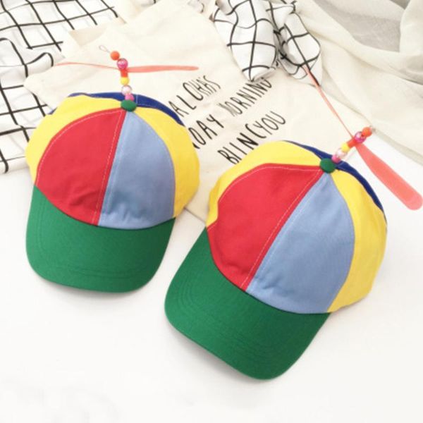 new fashion children parent-child fashion baseball propeller cap helicopter rainbow color fancy hat adjustable unisex, Blue;gray